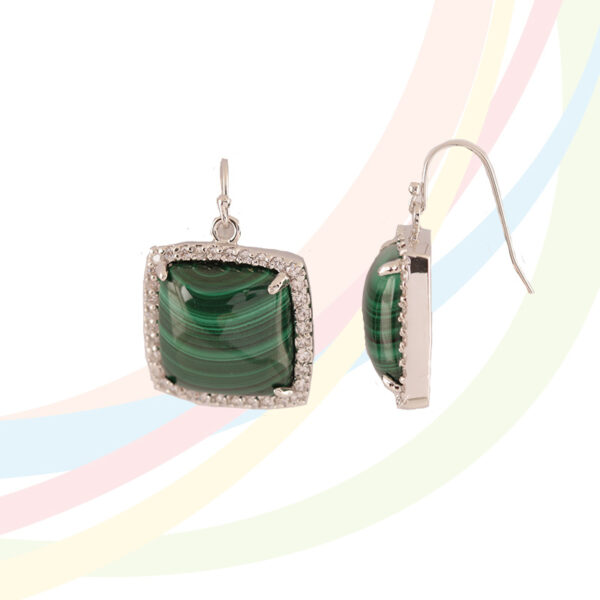 Marina Rhodium Plated Malachite and Cubic Zirconia  Earrings