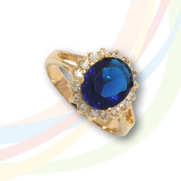 Marina Gold Plated Blue Sapphire and Cubic Zirconia Ring