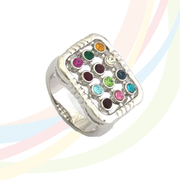 Marina Rhodium Plated Ephod Ring with mix of stones