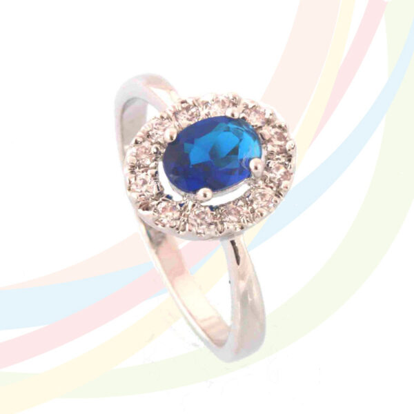 Marina Rhodium Plated Blue Sapphire and Cubic Zirconia Ring