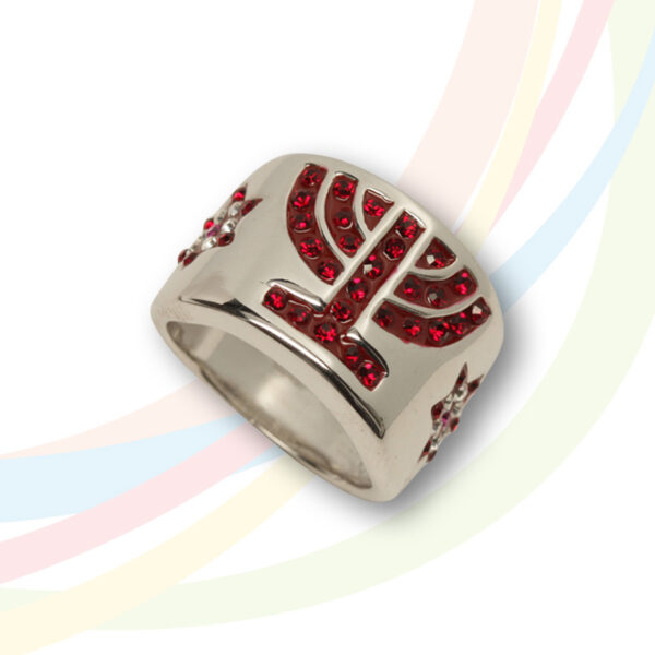 Marina Rhodium Plated and Ruby Menorah Ring