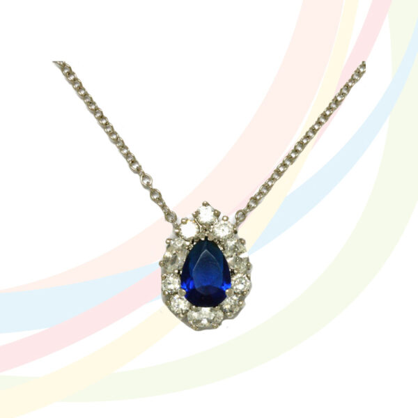 Marina Rhodium Plated Blue Sapphire and Cubic Zirconia Necklace