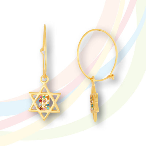 Marina Gold Plated Star of David with Ephod Stones Hoop Earrings