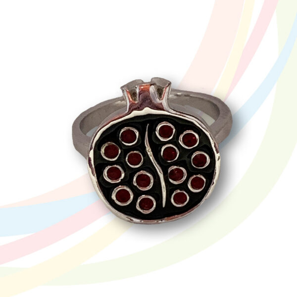 Marina Rhodium Plated Pomegranate Ring with Red Garnet